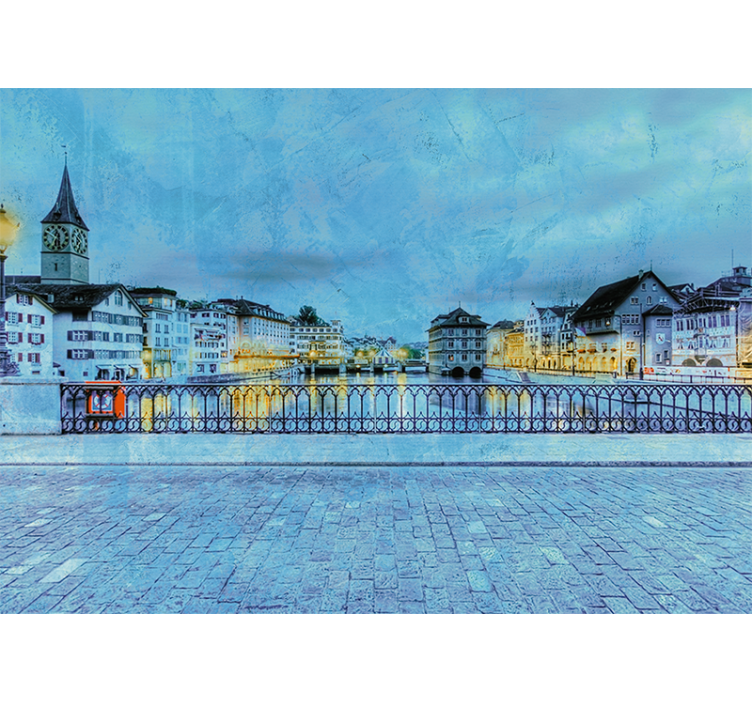 Store enrouleur salon nuit froide sur un pont à zürich - TenStickers