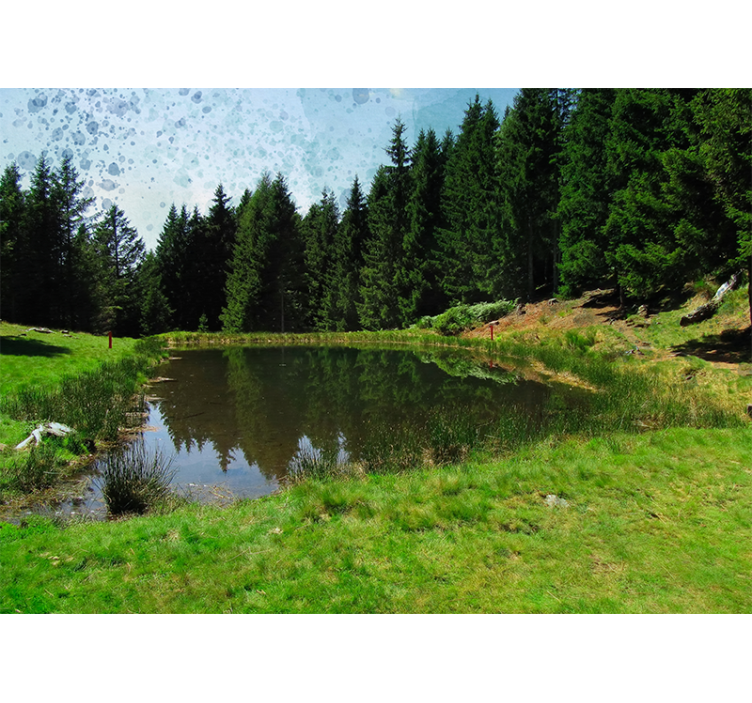 Store enrouleur salon champ vert avec arbres et lac - TenStickers