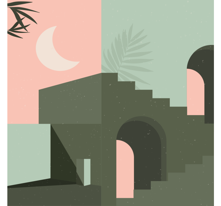Store enrouleur salon formes murales roses et turquoise - TenStickers