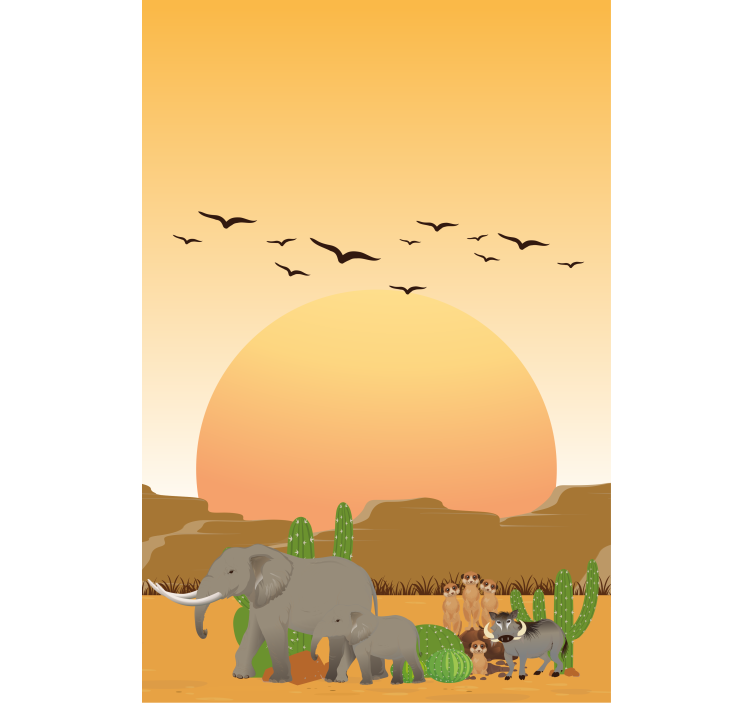 Store enrouleur animaux scène de coucher de soleil savane - TenStickers