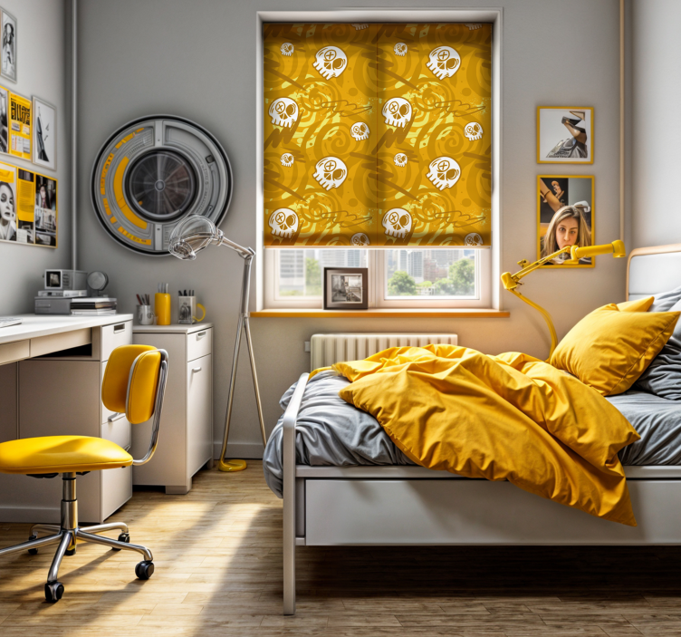 Store enrouleur ados jaune graffitis et crânes - TenStickers