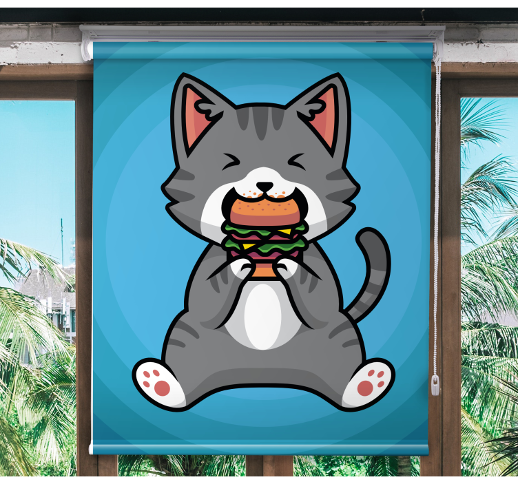 Store enrouleur animaux chat heureux en train de manger - TenStickers