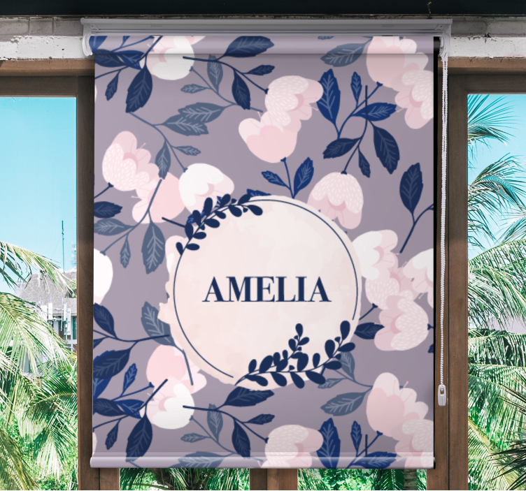 Store enrouleur chambre ado motif floral violet avec nom - TenStickers