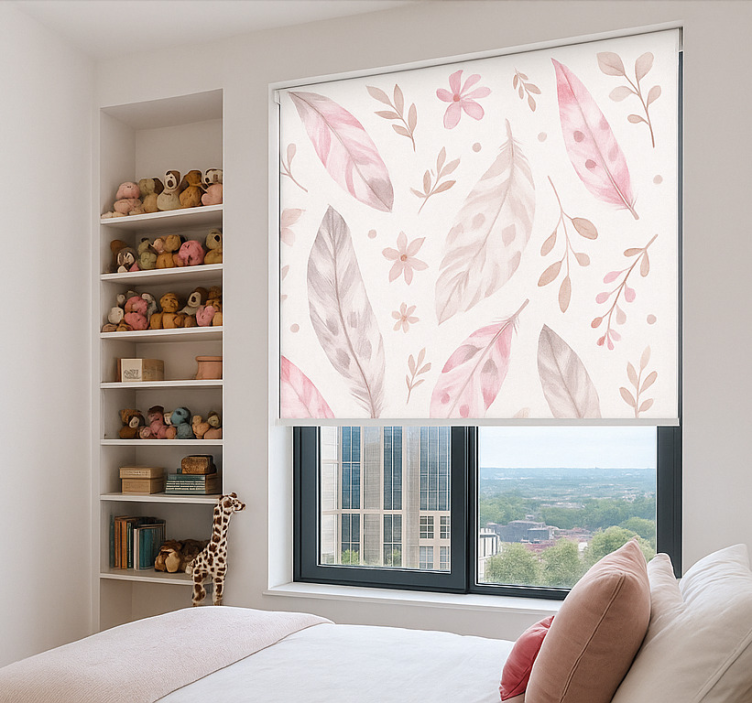 Store enrouleur chambre ado plumes roses - TenStickers