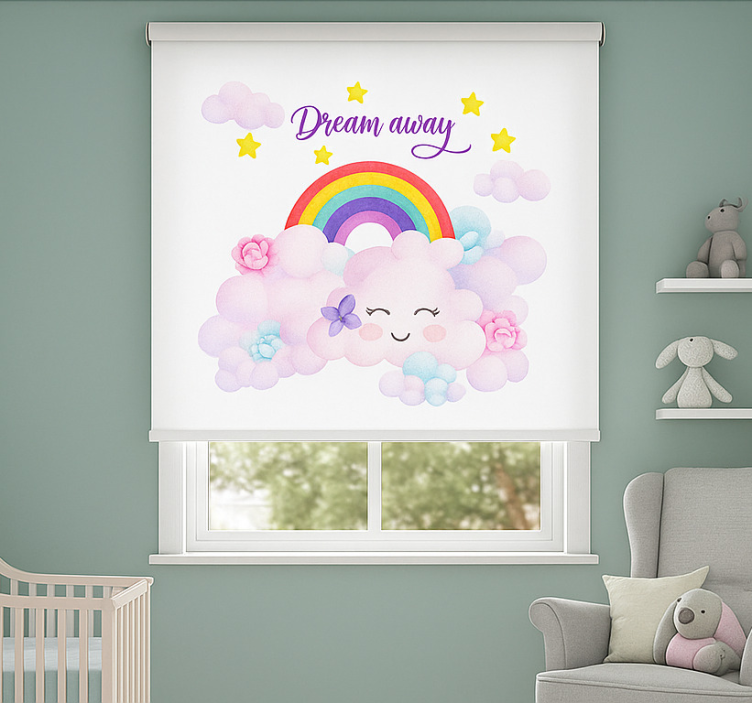 Store enrouleur chambre enfant nuages roses et arc-en-ciel - TenStickers