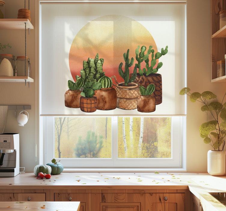 Store enrouleur cuisine cactus et coucher de soleil - TenStickers