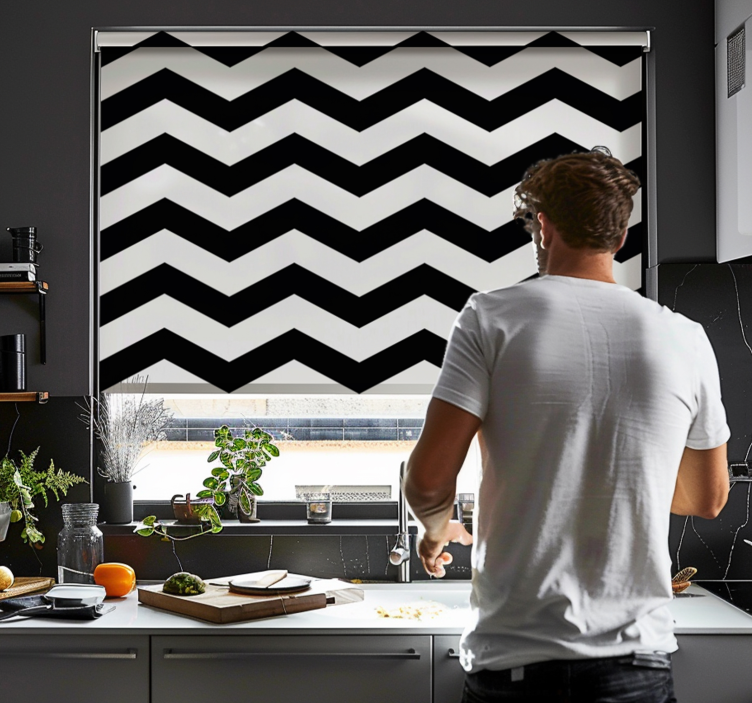 Store enrouleur cuisine motif à chevrons blanc et noir - TenStickers