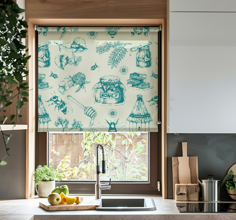 Store enrouleur cuisine motif turquoise miel - TenStickers
