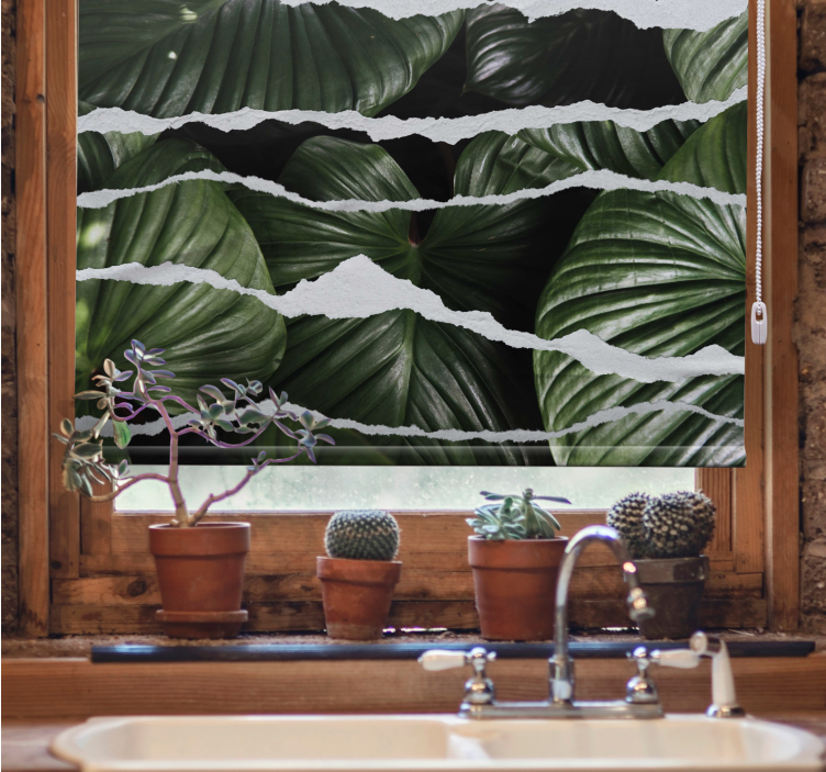 Store enrouleur cuisine motifs de feuilles déchirées - TenStickers