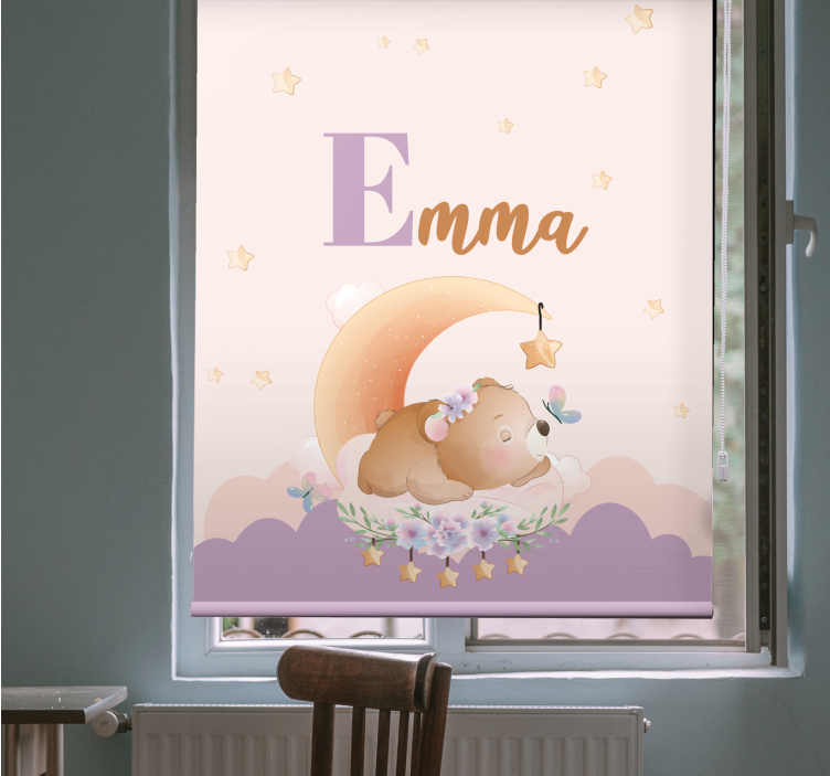 Store enrouleur chambre enfant ours endormi avec nom - TenStickers