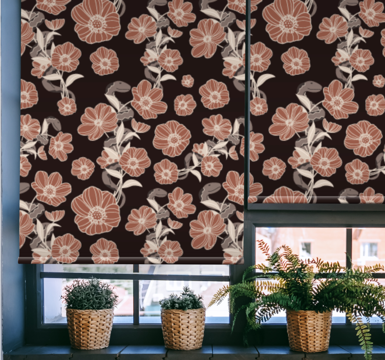 Store enrouleur fleur motif sombre vintage - TenStickers