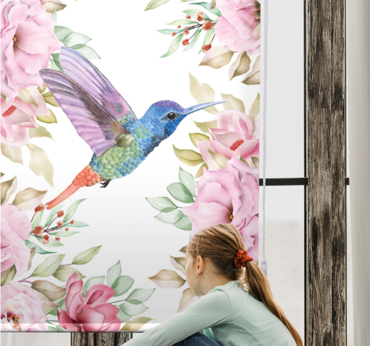 Store enrouleur fleurs et plantes colibri parmi les roses - TenStickers