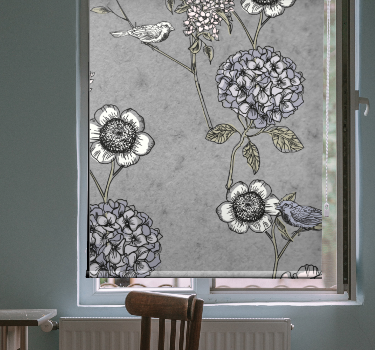 Store enrouleur fleur et plantes motif doux gris - TenStickers