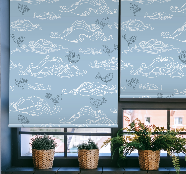 Store enrouleur nuage vagues et oiseaux qui coulent - TenStickers