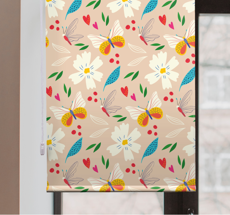 Store enrouleur papillons motif floral beige - TenStickers