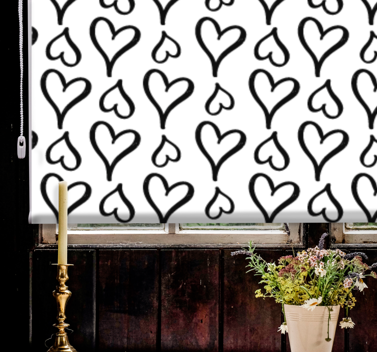 Store enrouleur romantique coeurs noirs et blancs - TenStickers