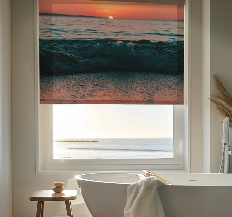 Store enrouleur salle de bain coucher de soleil sur la plage - TenStickers