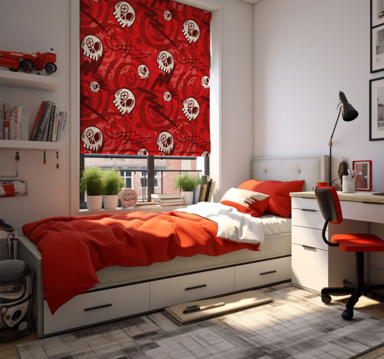 Store rouge chambre ado graffiti avec crânes - TenStickers