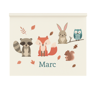 Store enrouleur chambre enfant animaux de la forêt avec nom - TenStickers