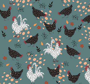 Store enrouleur cuisine poules noires et blanches fleurs - TenStickers