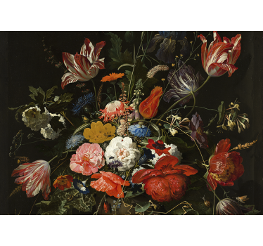 Store enrouleur cuisine fleurs rouges bleues et blanches - TenStickers
