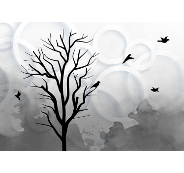 Store enrouleur cuisine arbre noir artistique oiseaux - TenStickers