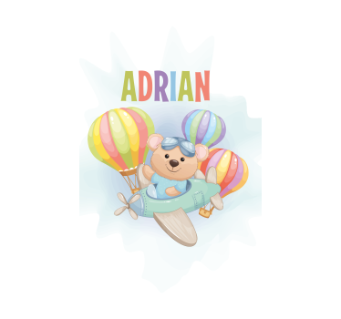 Store enrouleur chambre enfant ours avion avec nom - TenStickers