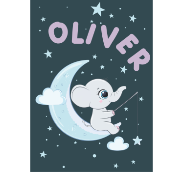 Store enrouleur chambre bébé éléphant lune avec nom - TenStickers