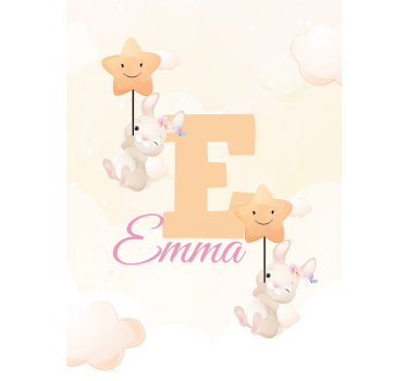 Store enrouleur chambre enfant lapins avec étoiles nom - TenStickers