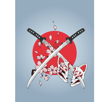 Store épées japonaises avec des fleurs - TenStickers