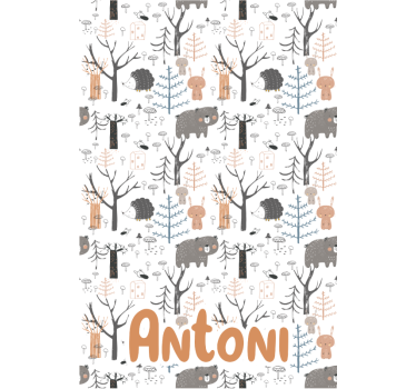 Store enrouleur chambre enfant animaux nordiques avec nom - TenStickers