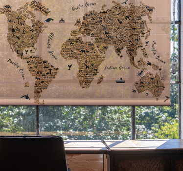 Store enrouleur carte du monde monuments emblématiques - TenStickers