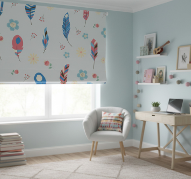 Store enrouleur chambre ado motif plumes bohème - TenStickers