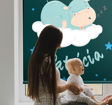 Store enrouleur chambre bébé rêve d'hippopotame avec nom - TenStickers