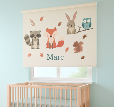 Store enrouleur chambre enfant animaux de la forêt avec nom - TenStickers