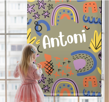 Store enrouleur chambre enfant arcs-en-ciel géométriques nom - TenStickers