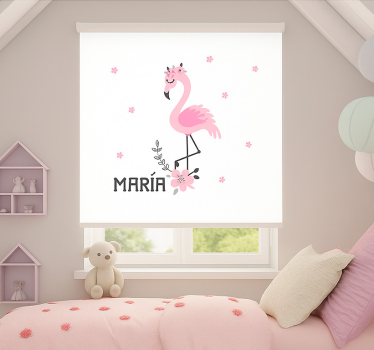 Store enrouleur chambre enfant flamenco rose avec nom - TenStickers