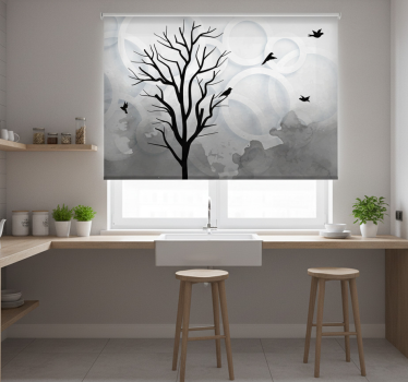 Store enrouleur cuisine arbre noir artistique oiseaux - TenStickers