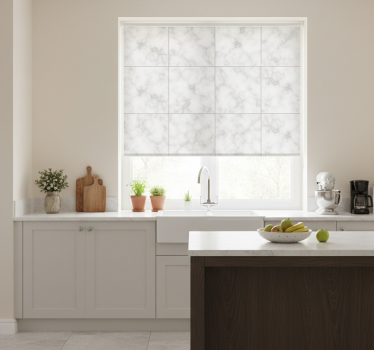 Store enrouleur cuisine carreau marbre blanc carré - TenStickers