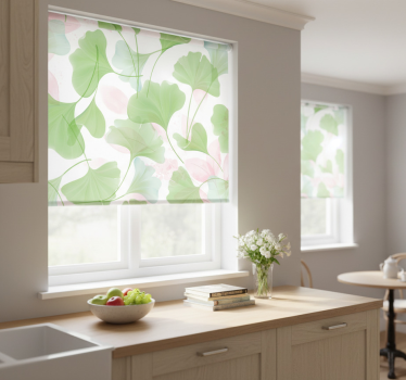 Store enrouleur cuisine feuilles de ginkgo aquarelle glamour - TenStickers