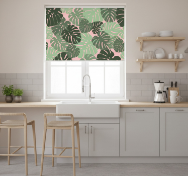 Store enrouleur cuisine feuilles de monstera rose - TenStickers