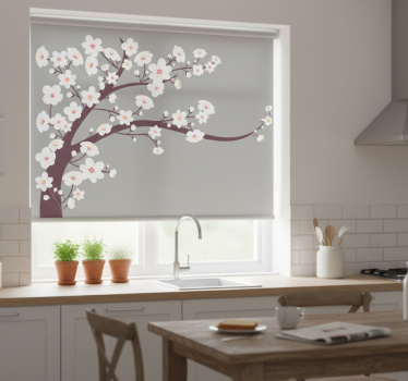 Store enrouleur cuisine fleurs blanches fond gris - TenStickers