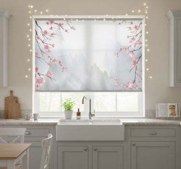 Store enrouleur cuisine fleurs de cerisier et montagnes - TenStickers