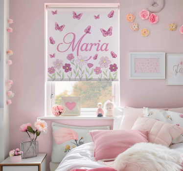 Store enrouleur fleur et papillons roses personnalisé - TenStickers