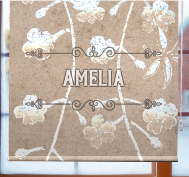 Store enrouleur chambre couple motif floral beige avec nom - TenStickers