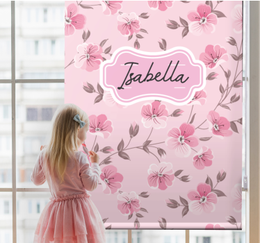 Store enrouleur chambre enfant fleurs de cerisier avec nom - TenStickers