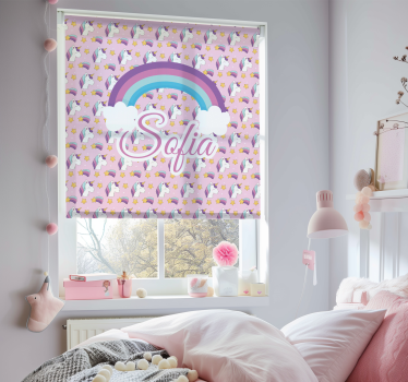 Store enrouleur licorne et arc-en-ciel rose personnalisé - TenStickers