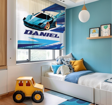 Store enrouleur personnalisé voiture de course bleue - TenStickers