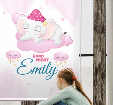 Store enrouleur chambre enfant éléphant endormi avec nom - TenStickers