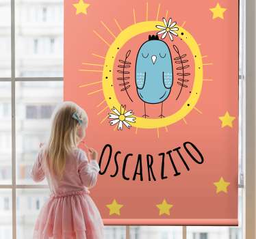 Store enrouleur chambre enfant oiseau bleu avec nom - TenStickers